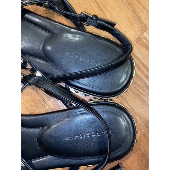 Marc Fisher Black Gladiator Gold Stud Sandals Women's Size 11 - Picture 6 of 12